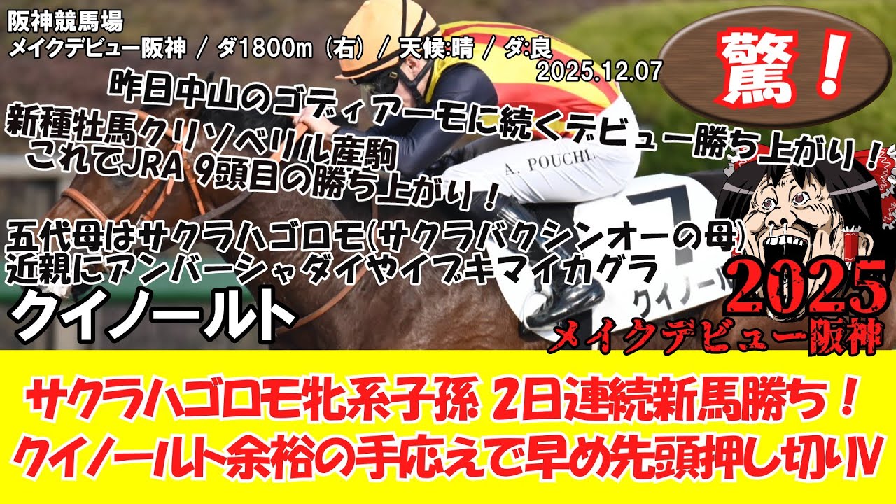 競馬】 驚き！ メイクデビュー阪神 (2025.12.7・阪神6R) 2025
