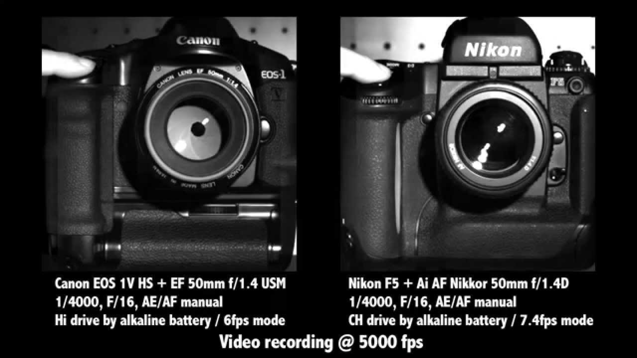 Canon EOS-1V HS vs Nikon F5 Slow-motion@5000fps - YouTube