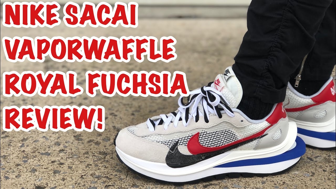NIKE SACAI VAPORWAFFLE ROYAL FUCHSIA REVIEW AND ON-FEET!!! - YouTube