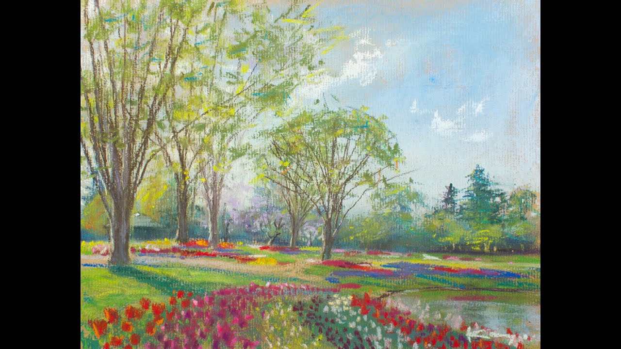 チューリップ パステル風景画 水彩画 スライドショー ＃昭和記念公園