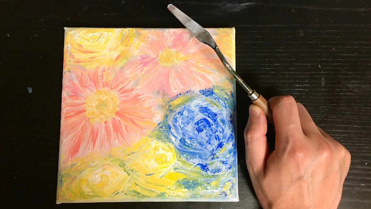さくっと描く抽象画「花」の油絵 ｜ easy oil painting flower