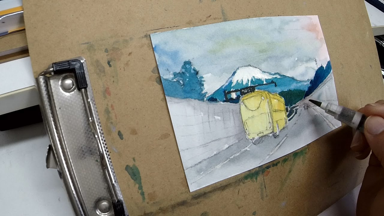 油絵制作のためのエスキースを描く。 「落ち葉の歩道」 Draw esquisse