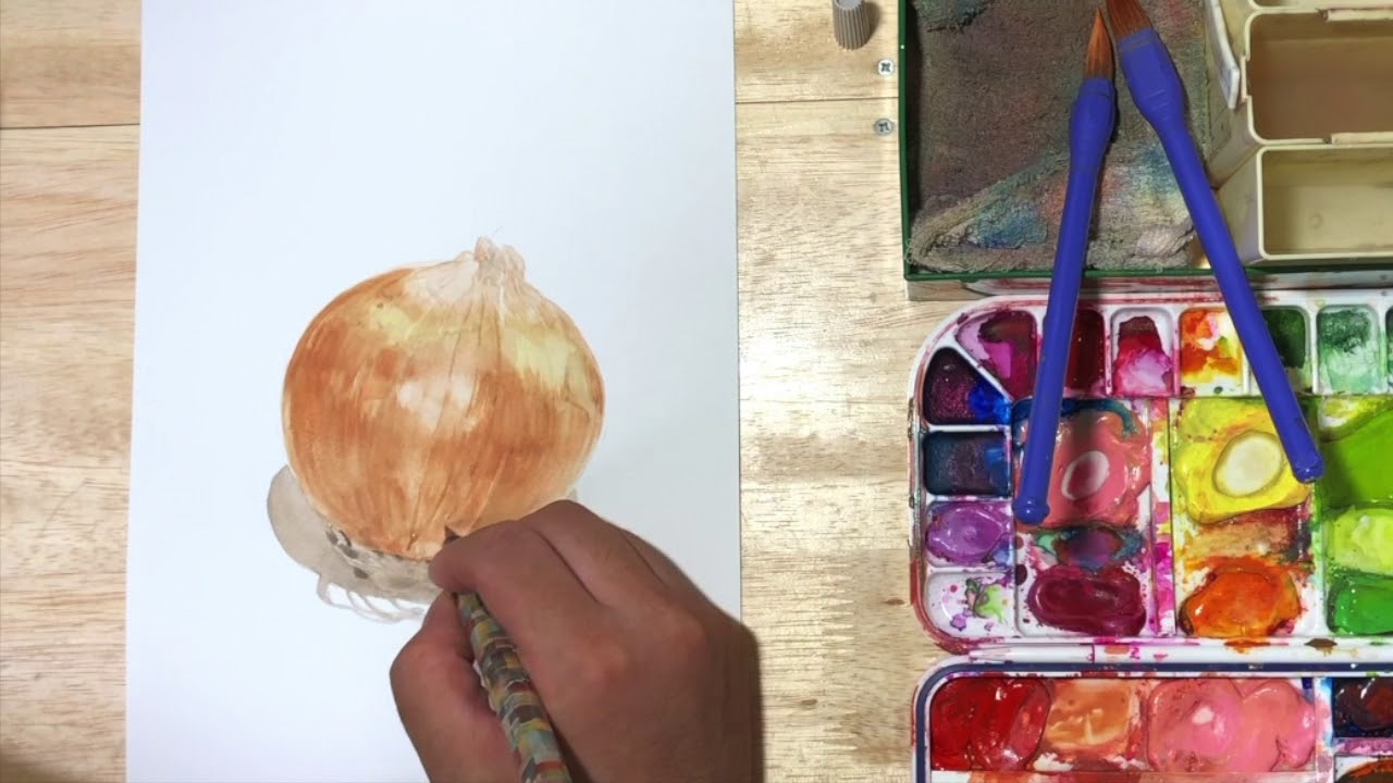 How to paint Watercolor 水彩画メイキング「タマネギ」 - YouTube