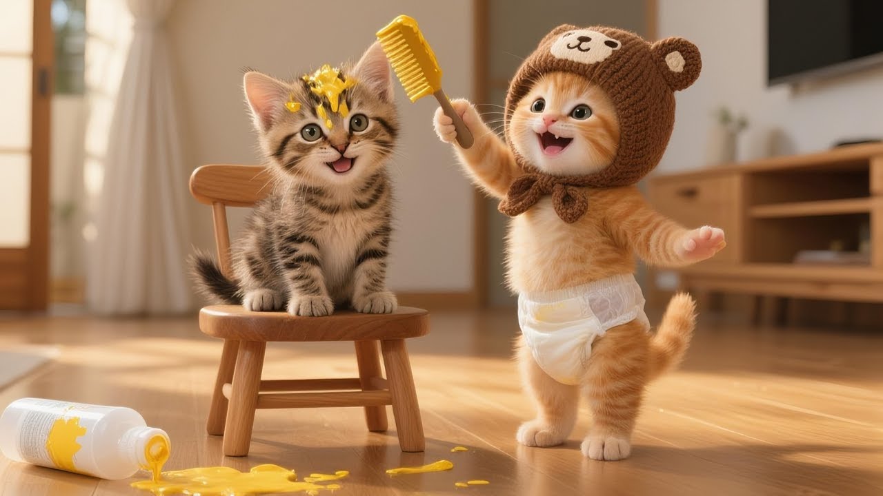 Mischievous Little Ginger Turns Stray Kitten into a Model, Mama