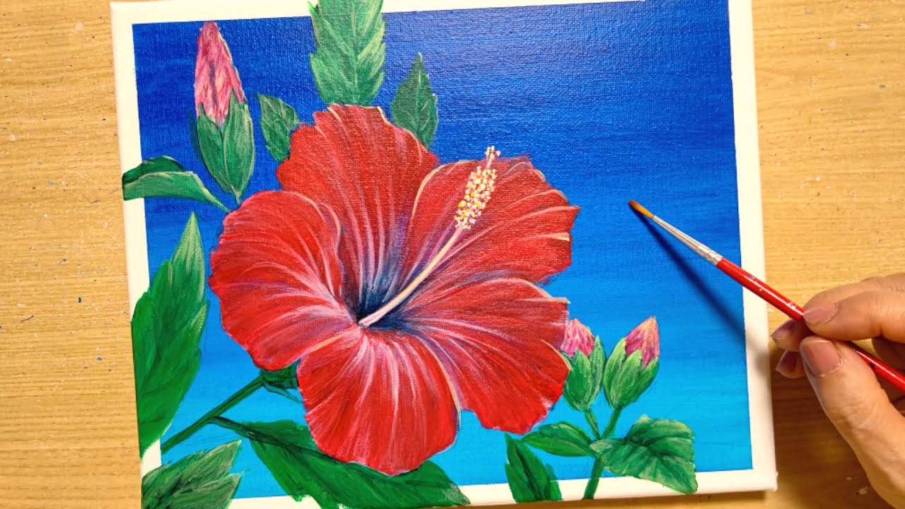 How to draw Hibiscus flower with acrylic paint / Simple acrylic