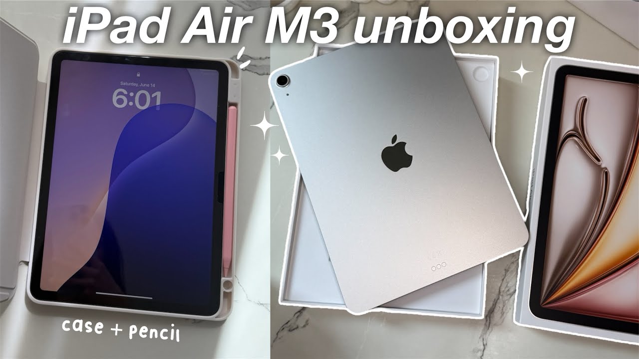 iPad Air M3 aesthetic unboxing (starlight) 📦 setup, accessories