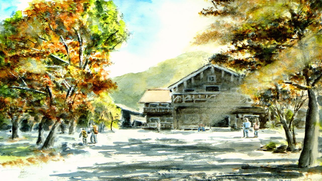 紅葉の美しさはその色より陽の光！？ ／ 山小屋の秋 【透明水彩風景画