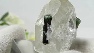 パキスタン産 バイカラートルマリン＆水晶の共生標本（原石）19.6g