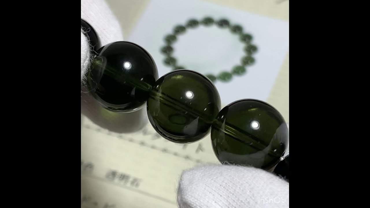 高品質++]天然モルダバイトブレスレット（希少な約14mm玉・鑑別書付
