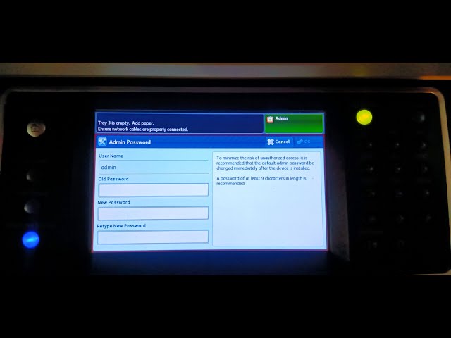 how to reset/change admin password Xerox 5855 photocopier machine