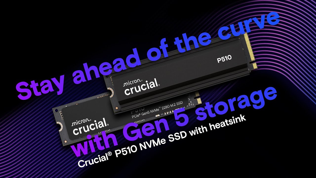 Crucial P510 1TB PCIe Gen5 NVMe 2280 M.2 SSD with heatsink