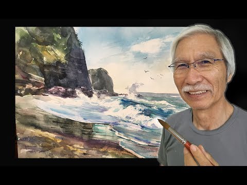 Basics of watercolor painting ~ Tips for drawing coastal waves 4