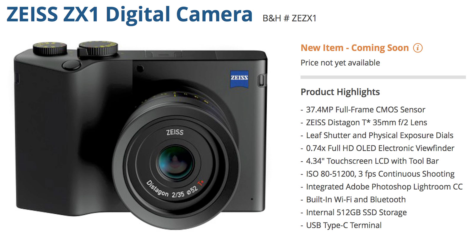 Full Zeiss ZX1 Camera Specs - But No Price Yet