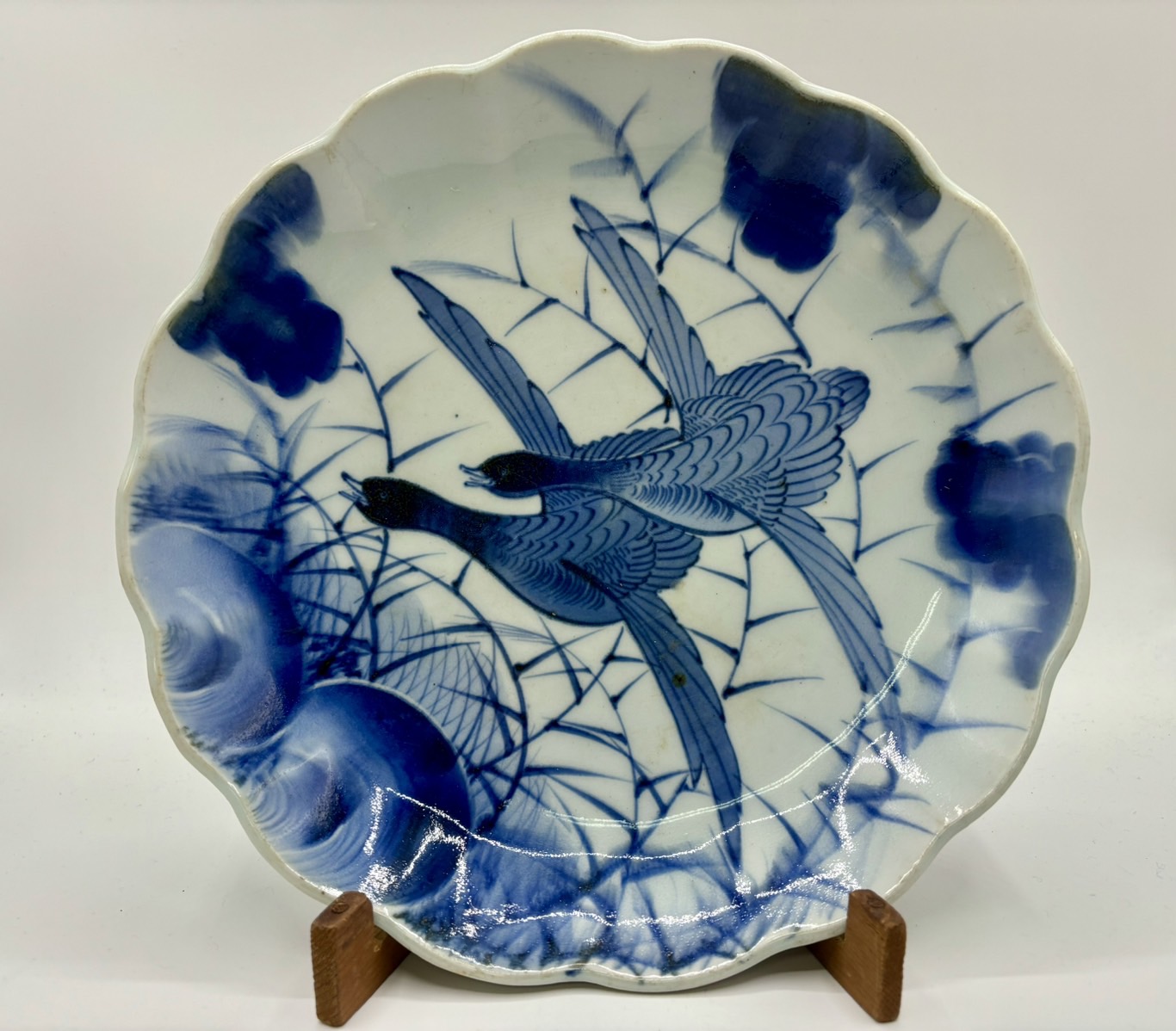 後期伊万里 志田窯大皿 染付葦に双雁文皿 - 古美術 美養