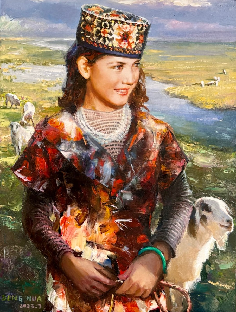 鄧華 / 「タジク族の美少女」油絵 縦80cmx横600 2023.7. – 国際美術研究所