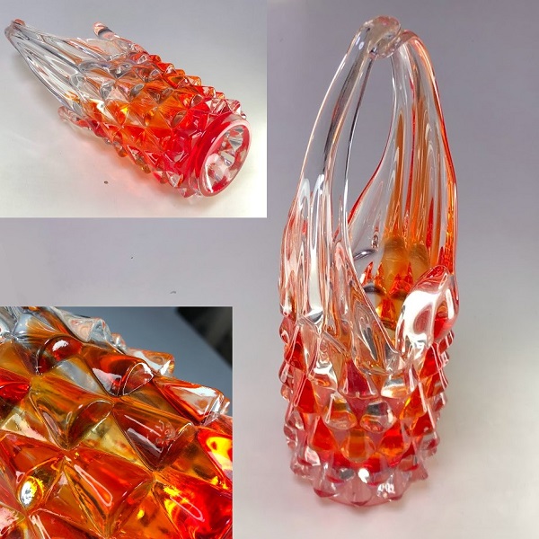 田島クリスタルガラス花瓶オレンジ : 昭和ポップガラス食器雑貨