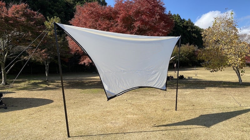 LOD PRODUCTSのヘキサグラムタープをレビュー！ストレッチ素材でピン