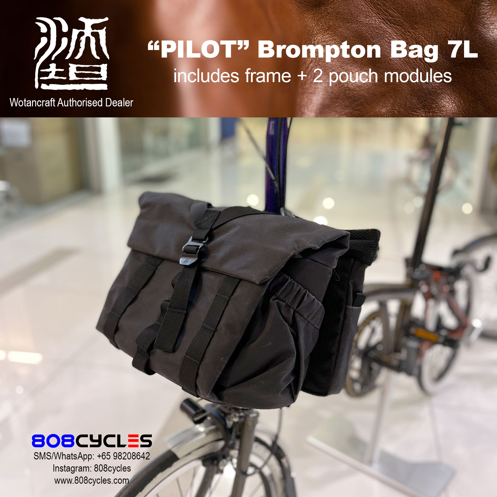 Wotancraft “Pilot” Brompton Bag 7L with 2 pouch modules – 808 Cycles