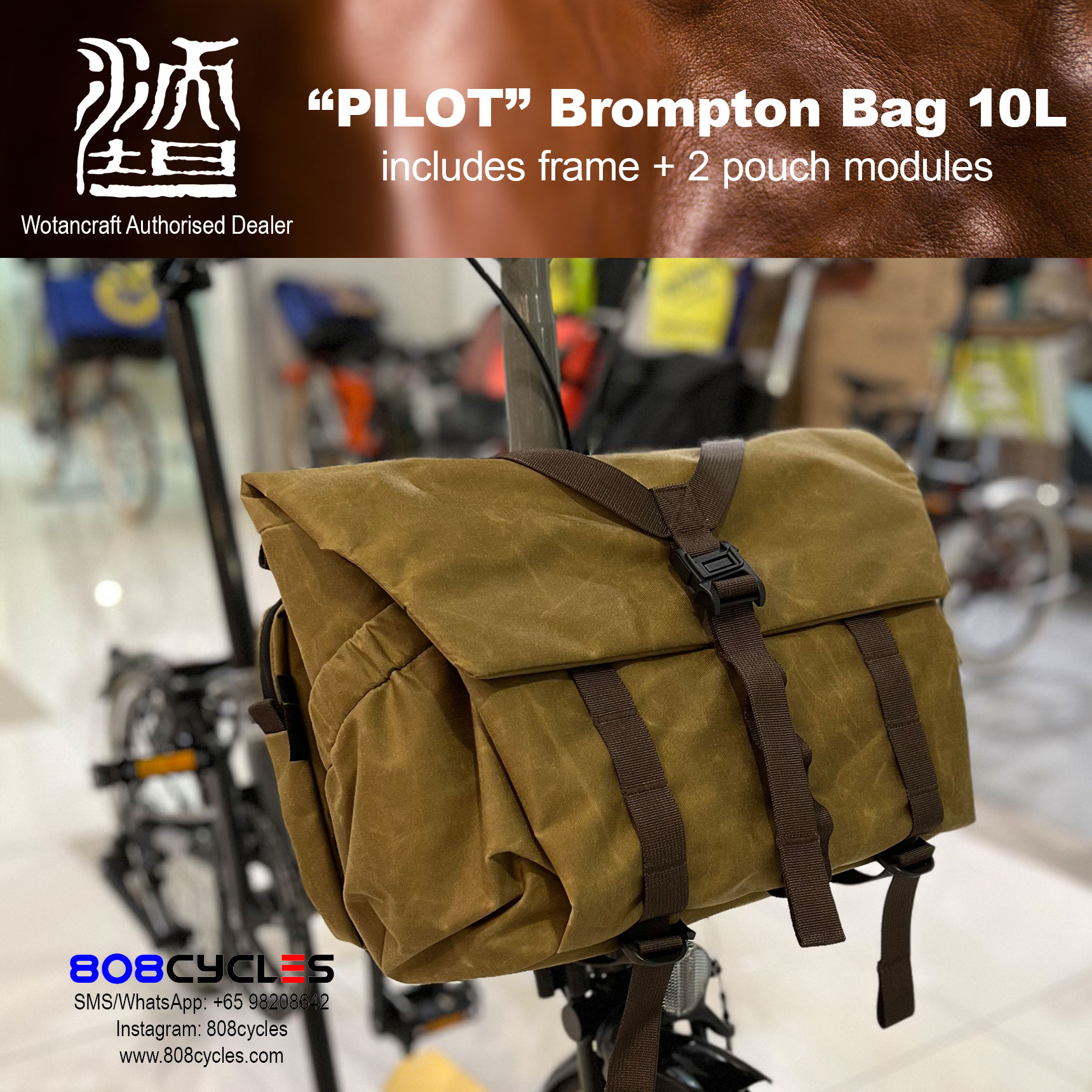 Wotancraft “Pilot” Brompton Bag 10L with 2 pouch modules – 808 Cycles