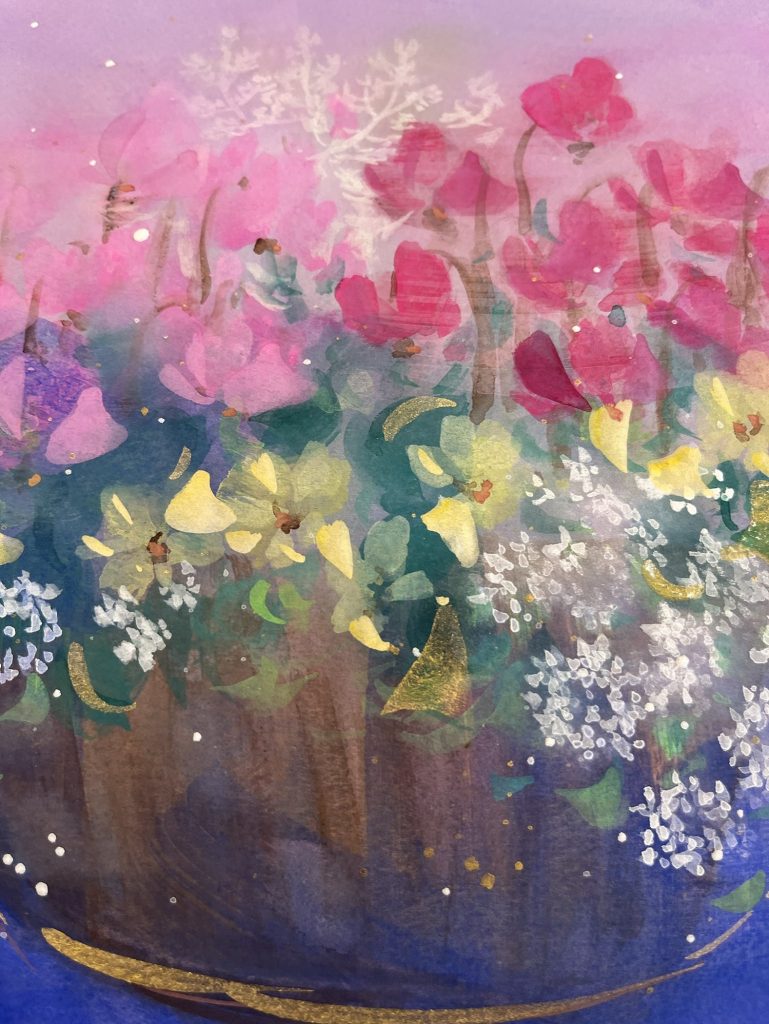 クリスマスの花たち | 堀井かずえ | 花の絵ファンタジック水彩画