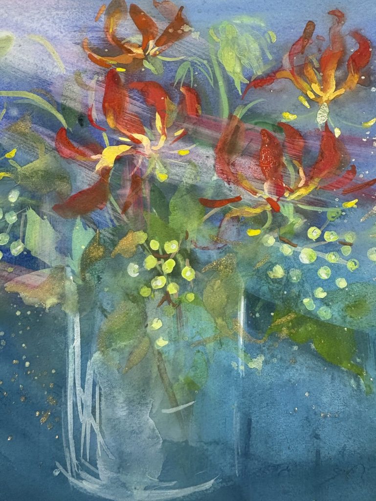 グロリオサ | 堀井かずえ | 花の絵ファンタジック水彩画