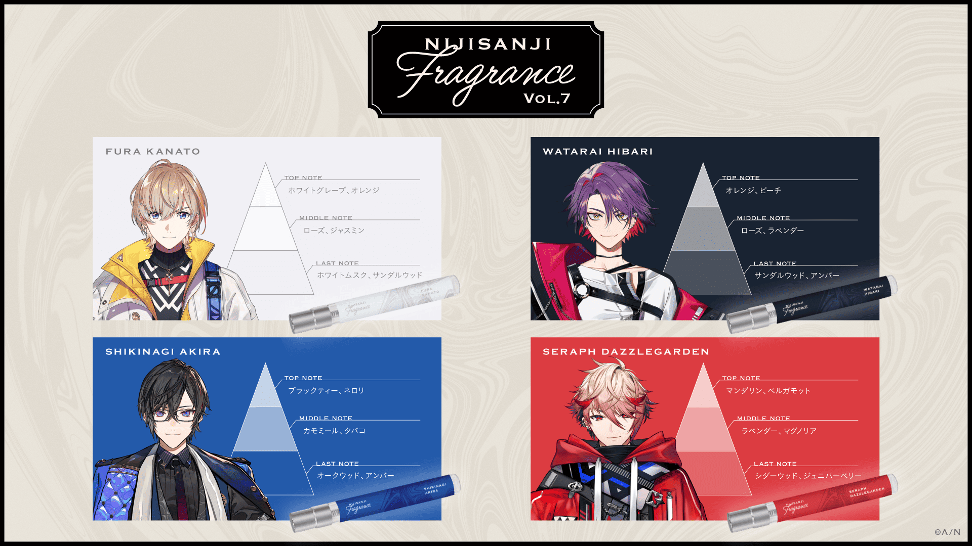 彩虹社香水」vol.7決定10月15日(二)起發售！風楽奏斗、渡会雲雀等印象