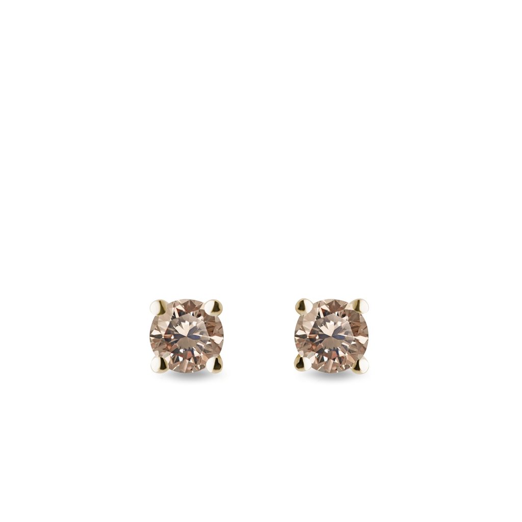 Champagne Diamond Stud Earrings in Yellow Gold | KLENOTA