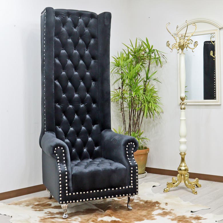 スーパーハイバックチェア ブラック 一人掛け スタッズ ベロア 1P