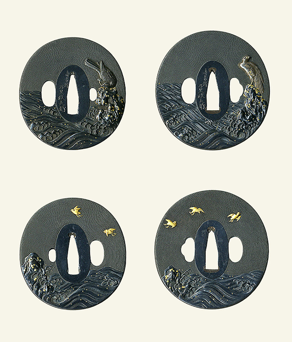 石黒政美 嚴上の鷹図大小鐔 Ishiguro Masayoshi Pair of Tsuba design