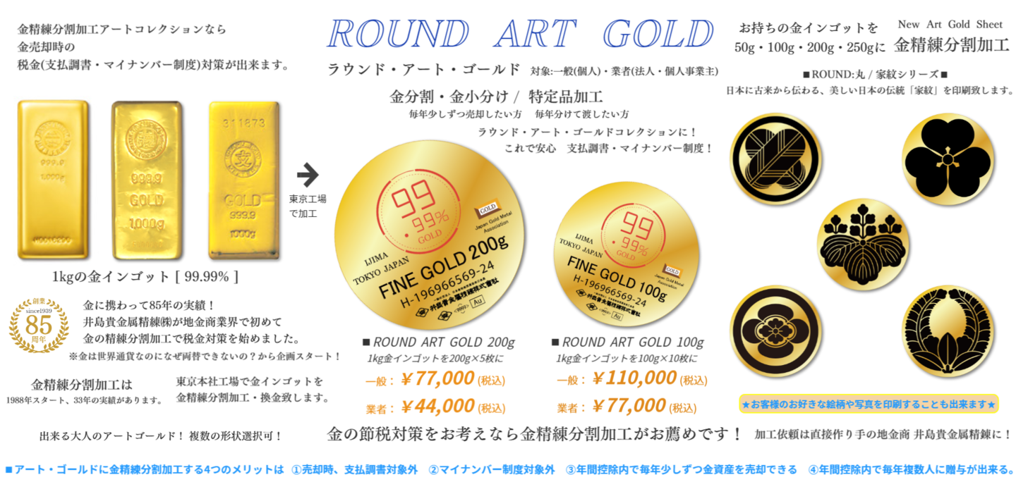 Round Art Gold 純金 インゴット 金分割・金小分け：ハート アート