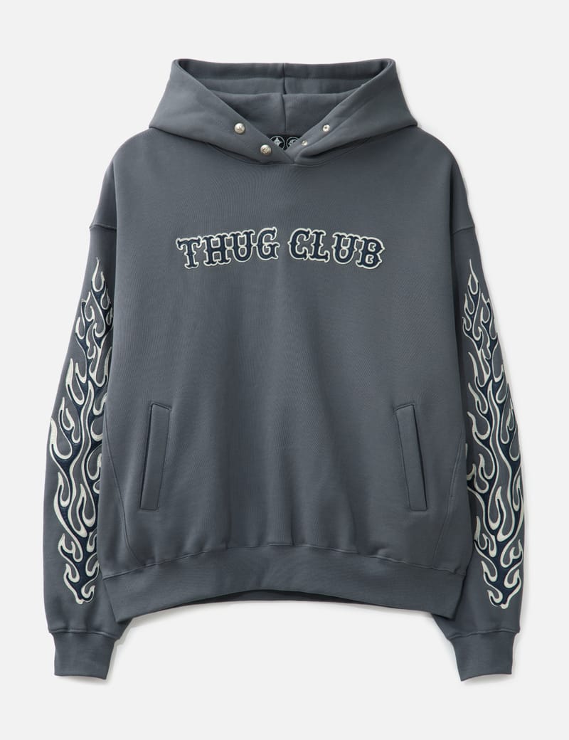 THUG CLUB Leather Flame Hooded Zip-up - Heavyweight cotton