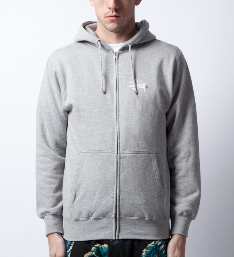 Stüssy - Heather Grey Basic Logo Zip Hoodie | HBX