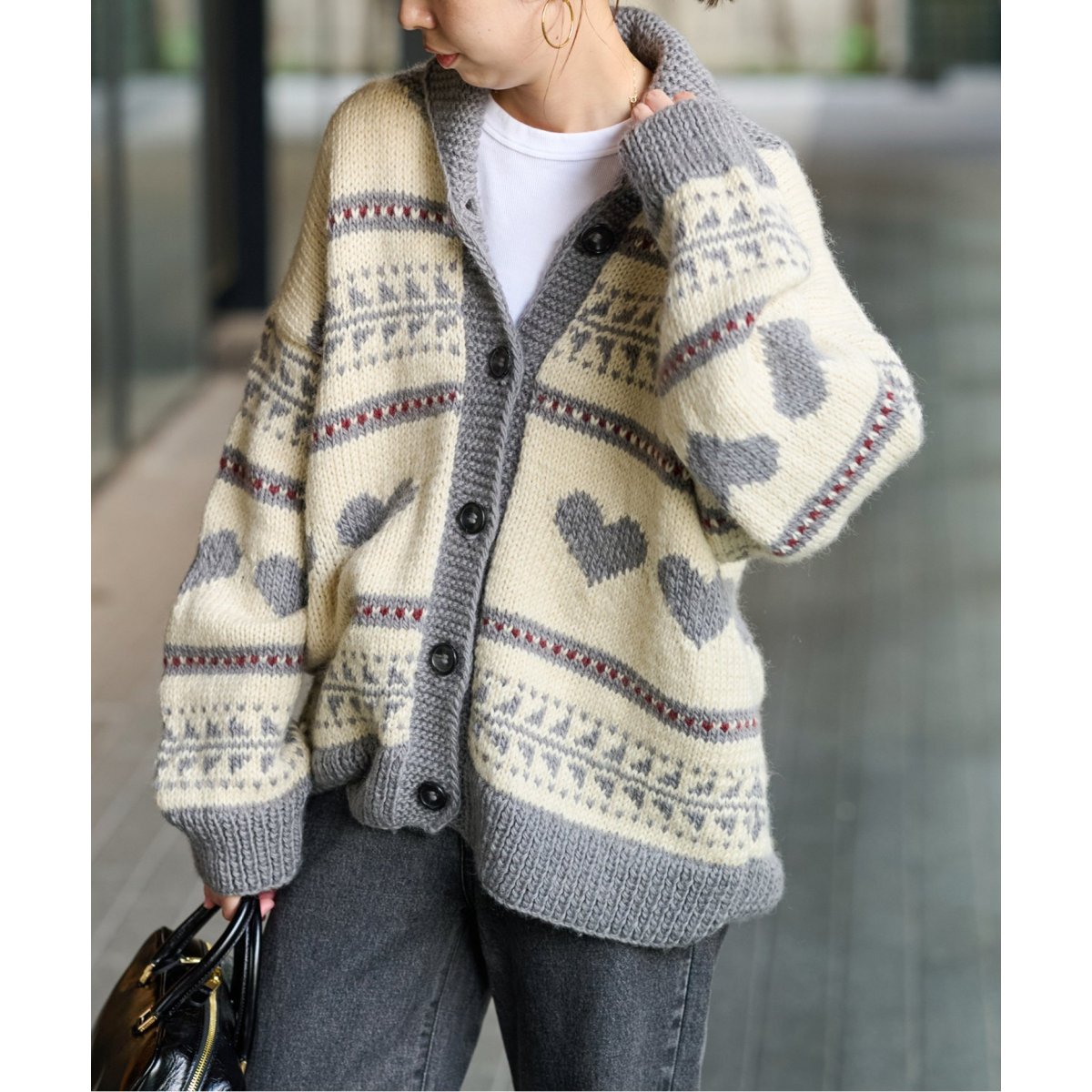 NEPAL HAND KNIT/ネパールハンドニット】 Heartカウチンニットカーデ