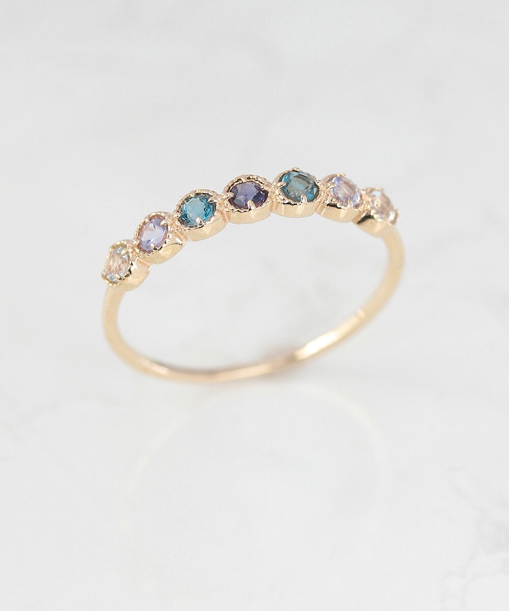 K10 横並び 7粒 天然石 リング | ノワール ド プーペ(NOIR DE POUPEE