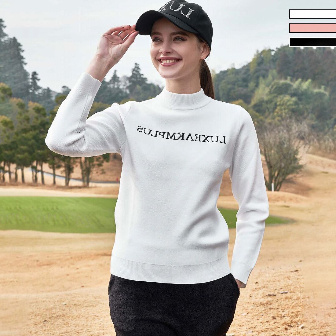 LUXE AKM PLUS ゴルフ フロントロゴモックネックニット | リュクス