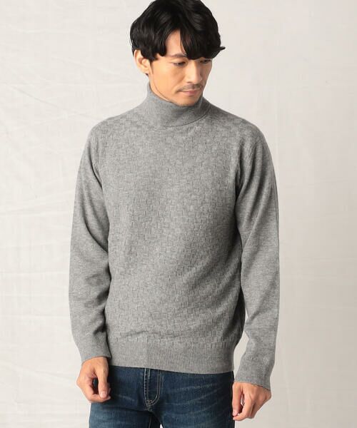 セール】 ウールカシミヤ 市松柄 タートルネックニット （ニット