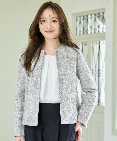 セール】 ツイードミックスジャケット （ノーカラージャケット）｜ANY