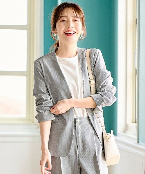 セール】 【洗える】コードレーンストレッチ ジャケット （ノーカラー