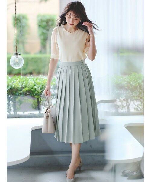 セール】 【洗える】ダブルプリーツコンビ スカート （ロング・マキシ