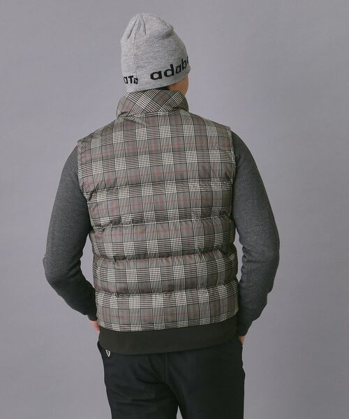 セール】 【新レーベル ADABAT NAVY】撥水グレンチェック中綿ベスト