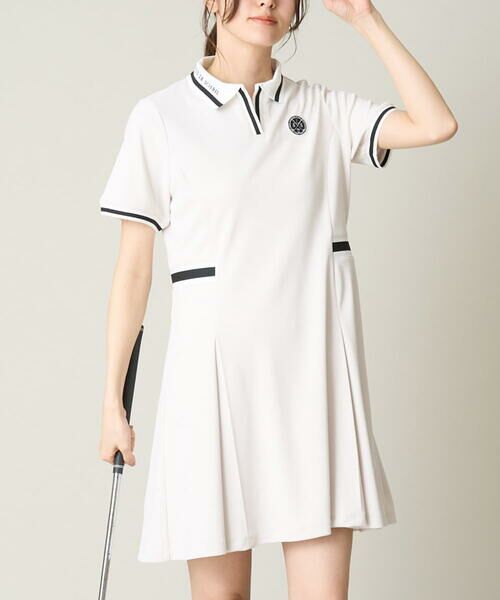 セール】 レディースゴルフウエア ラインリブポロワンピース （ロング