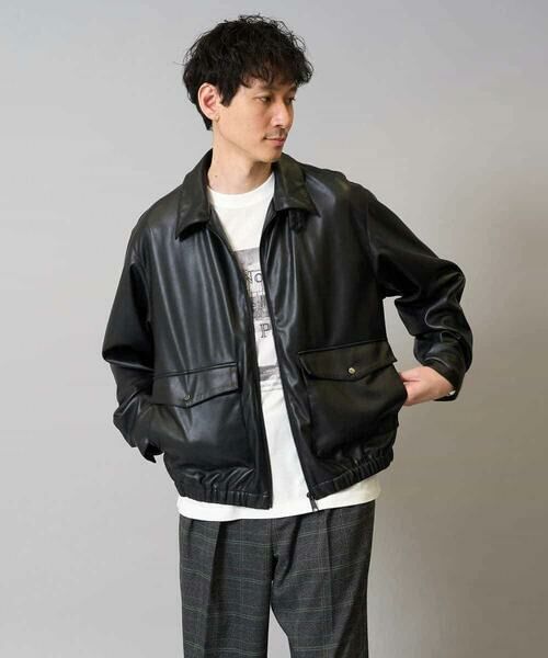 セール】 【洗濯機で洗える】フェイクレザーブルゾン （その他アウター