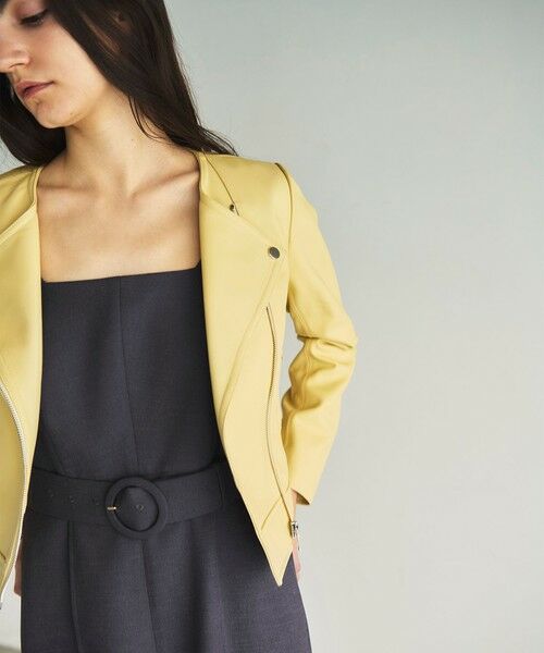 セール】 ノーカラーレザーライダースジャケット （レザーブルゾン