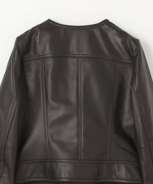 セール】 ノーカラーレザーライダースジャケット （レザーブルゾン