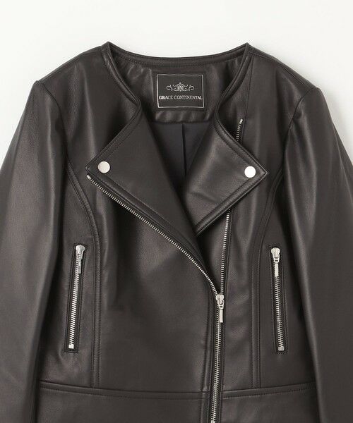 セール】 ノーカラーレザーライダースジャケット （レザーブルゾン