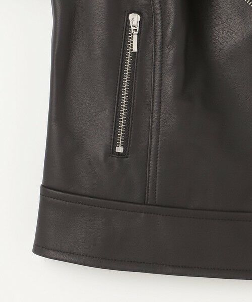 セール】 ノーカラーレザーライダースジャケット （レザーブルゾン