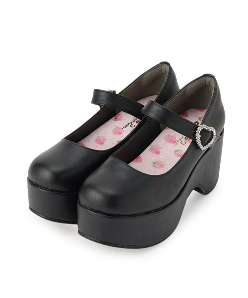 セール】 キラキラハートバックルらくちんウエッジ厚底パンプス