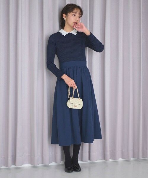セール】 【洗える】バイカラー襟ニットドッキング ワンピース
