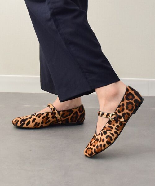 セール】 【FABIO RUSCONI】レオパード柄ストラップフラットパンプス