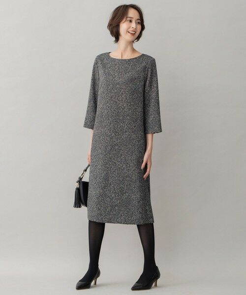 XSサイズ〜/洗える】ストレッチツイードプリント ワンピース （ロング